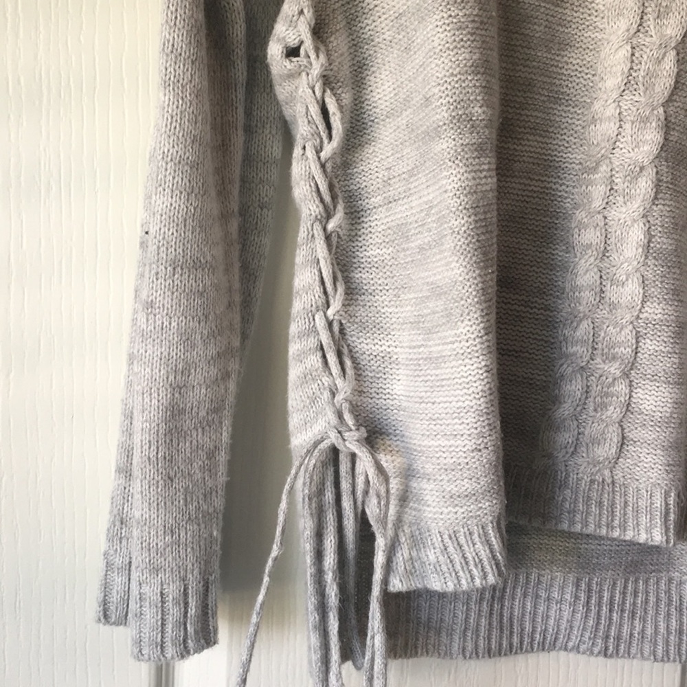 Lace Up Gray Sweater - Picture 2 of 4